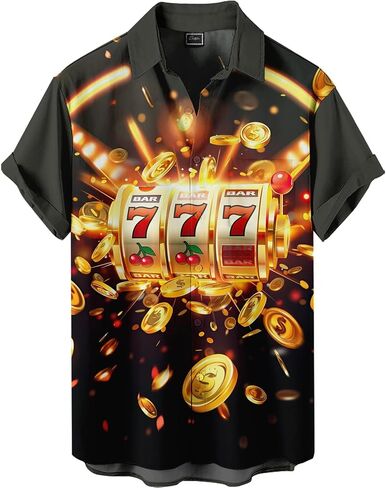 Men's Casino Theme Hawaiian Shirt, Lucky Print, Short Sleeve Button-Down，Party Vacation Shirt in Kuwait