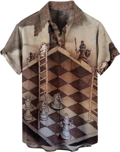 Men's Casino Theme Hawaiian Shirt, Lucky Print, Short Sleeve Button-Down，Party Vacation Shirt in Kuwait