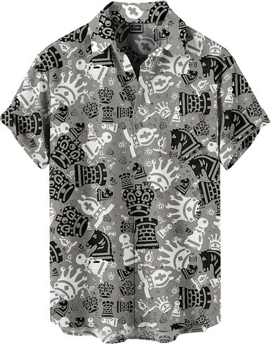 Men's Casino Theme Hawaiian Shirt, Lucky Print, Short Sleeve Button-Down，Party Vacation Shirt in Kuwait