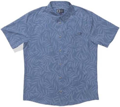 Salty Crew Drifter UV Button UP Captains Blue M - قميص منسوج كاجوال للرجال بأكمام قصيرة من القطن - مقاس عادي - ملابس شاطئ لايف ستايل in Kuwait