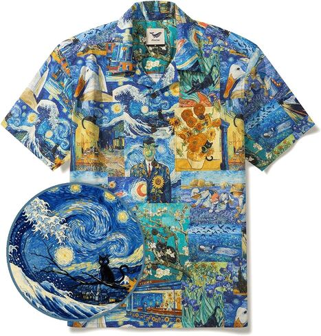 YIUME Hawaiian Shirt for Men Animal Shirt 100% Cotton Casual Oversized Aloha Shirts with Pocket in Saudi Arabia