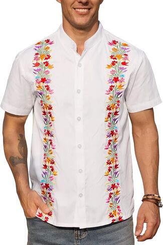 Arvilhill Men's Mexican Shirt Cotton Dress Band Collar Cinco de Mayo Fiesta Button Shirts (S-3XL) in Kuwait