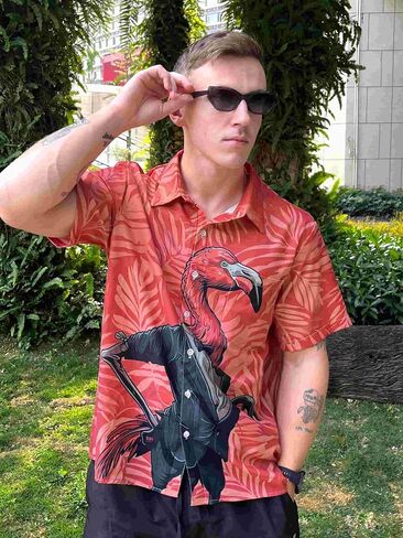 Men's Funny Hawaiian Shirt, Bold Graphic Print, Short Sleeve Vacation Shirt, Tropical Casual Beach in Saudi Arabia