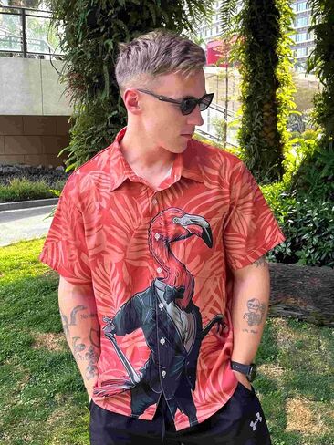 Men's Funny Hawaiian Shirt, Bold Graphic Print, Short Sleeve Vacation Shirt, Tropical Casual Beach in Saudi Arabia