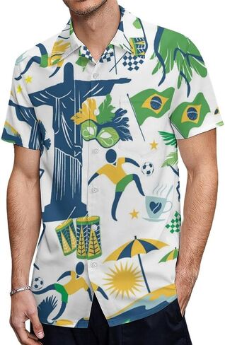 Mens Soft Peach Skin Short Sleeve Button Down Shirts Traditional Brazilian Items Beach Shirts with Pocket in Kuwait