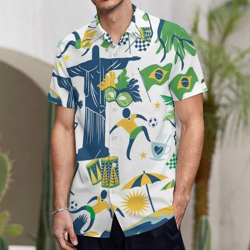 Mens Soft Peach Skin Short Sleeve Button Down Shirts Traditional Brazilian Items Beach Shirts with Pocket in Kuwait