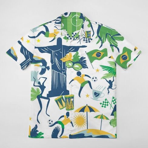 Mens Soft Peach Skin Short Sleeve Button Down Shirts Traditional Brazilian Items Beach Shirts with Pocket in Kuwait