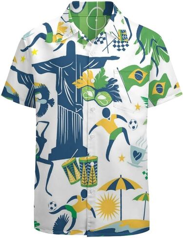 Mens Soft Peach Skin Short Sleeve Button Down Shirts Traditional Brazilian Items Beach Shirts with Pocket in Kuwait