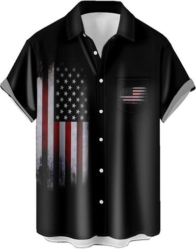 Men's 4th of July Shirt Flag Print Short Sleeve Button Down Independence Day Hawaiian Shirts Casual Summer Loose Top in Saudi Arabia