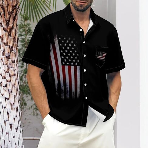 Men's 4th of July Shirt Flag Print Short Sleeve Button Down Independence Day Hawaiian Shirts Casual Summer Loose Top in Saudi Arabia