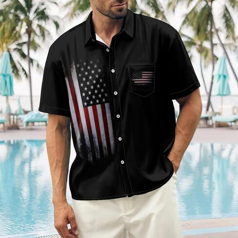 Men's 4th of July Shirt Flag Print Short Sleeve Button Down Independence Day Hawaiian Shirts Casual Summer Loose Top in Saudi Arabia