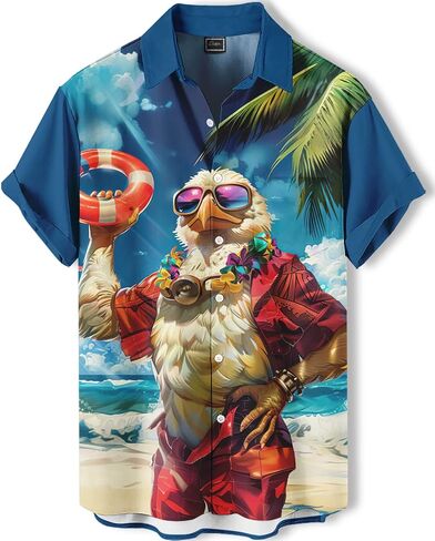 Men's Funny Hawaiian Shirt, Bold Graphic Print, Short Sleeve Vacation Shirt, Tropical Casual Beach in Saudi Arabia