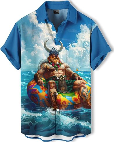 Men's Funny Hawaiian Shirt, Bold Graphic Print, Short Sleeve Vacation Shirt, Tropical Casual Beach in Saudi Arabia