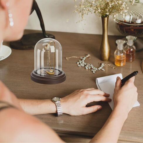 ZOOFOX 2 Pack Pocket Watch Glass Display Dome, Clear Glass Display Cloche with Hook and Wooden Base, 3" x 4" Decorative Bell Jar for Watch Plants Medals Photos Collectibles in Kuwait
