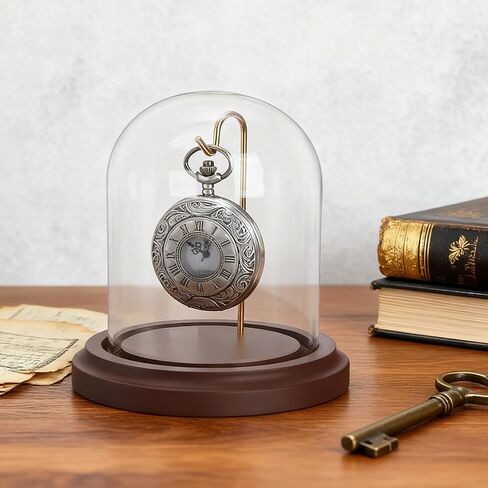 ZOOFOX 2 Pack Pocket Watch Glass Display Dome, Clear Glass Display Cloche with Hook and Wooden Base, 3" x 4" Decorative Bell Jar for Watch Plants Medals Photos Collectibles in Kuwait