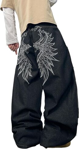 Men's Baggy Jeans Wide Leg Denim Pants Loose Fit Y2K Streetwear Skate Trousers Hip Hop in Saudi Arabia