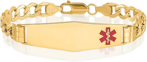 IceCarats 14K Yellow Gold 6.8mm Thick Curb Chain Medical Alert Link ID Bracelet, Polished, Engravable in Kuwait