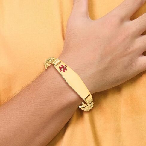 IceCarats 14K Yellow Gold 6.8mm Thick Curb Chain Medical Alert Link ID Bracelet, Polished, Engravable in Kuwait