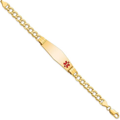 IceCarats 14K Yellow Gold 6.8mm Thick Curb Chain Medical Alert Link ID Bracelet, Polished, Engravable in Kuwait