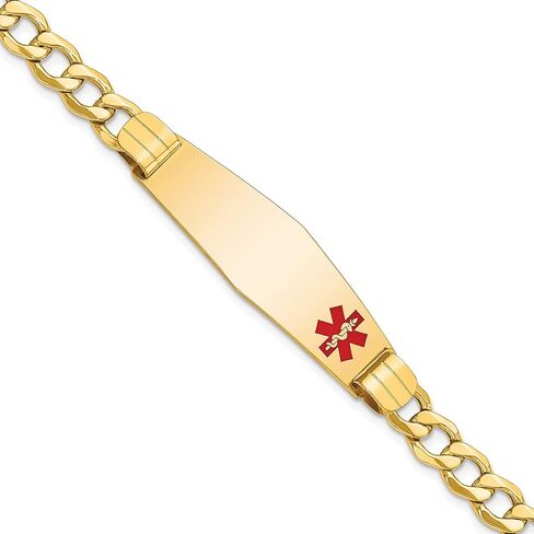 IceCarats 14K Yellow Gold 6.8mm Thick Curb Chain Medical Alert Link ID Bracelet, Polished, Engravable in Kuwait