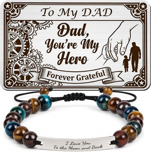 Thrist To My Dad Bracelets for Men - I love You Bracelet with Engraved Wallet Card from Son Daughter Triple Protection ID Bracelets Jewelry Gifts for Father Grandpa Birthday Fathers Day Anniversary in Kuwait