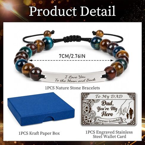 Thrist To My Dad Bracelets for Men - I love You Bracelet with Engraved Wallet Card from Son Daughter Triple Protection ID Bracelets Jewelry Gifts for Father Grandpa Birthday Fathers Day Anniversary in Kuwait