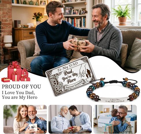 Thrist To My Dad Bracelets for Men - I love You Bracelet with Engraved Wallet Card from Son Daughter Triple Protection ID Bracelets Jewelry Gifts for Father Grandpa Birthday Fathers Day Anniversary in Kuwait
