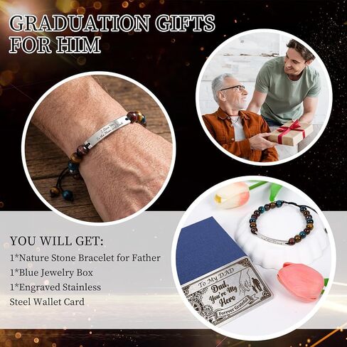 Thrist To My Dad Bracelets for Men - I love You Bracelet with Engraved Wallet Card from Son Daughter Triple Protection ID Bracelets Jewelry Gifts for Father Grandpa Birthday Fathers Day Anniversary in Kuwait
