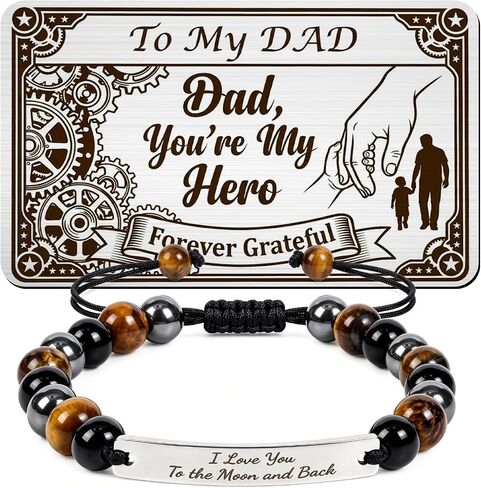 Thrist To My Dad Bracelets for Men - I love You Bracelet with Engraved Wallet Card from Son Daughter Triple Protection ID Bracelets Jewelry Gifts for Father Grandpa Birthday Fathers Day Anniversary in Saudi Arabia