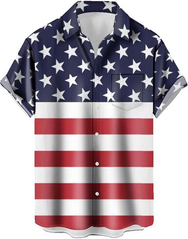 Men's 4th of July Shirt Flag Print Short Sleeve Button Down Independence Day Hawaiian Shirts Casual Summer Loose Top in Saudi Arabia