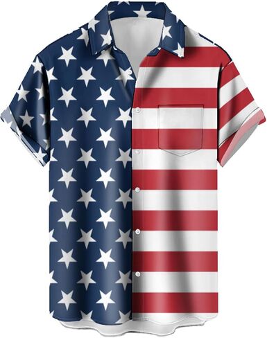 Men's 4th of July Shirt Flag Print Short Sleeve Button Down Independence Day Hawaiian Shirts Casual Summer Loose Top in Saudi Arabia