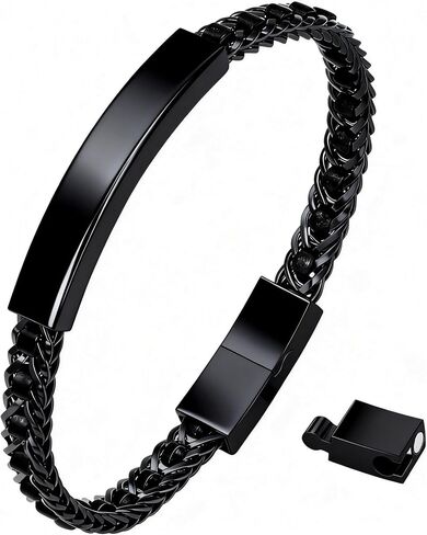 Mens Bracelet Fathers Gifts Day Stainless Steel Jewelry ID with Black Braided Leather Charming Perfect for Wedding,Parties,and Everyday,Loved Ones,Friends(Steel Colored,Gold,Blue,Black) in Kuwait