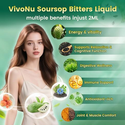 قطرات سائلة 10 في 1 من Soursop Bitters 3000 مجم، قطرات Soursop مع أشواغاندا، زيت الحبة السوداء، المورينجا، انظر الطحالب لمضادات الأكسدة الطبيعية، دعم الخلايا وتجديدها، تعزيز المناعة، غني بفيتامين D&C in Saudi Arabia