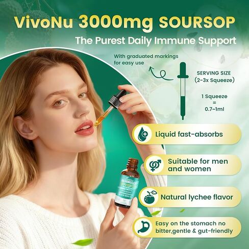 قطرات سائلة 10 في 1 من Soursop Bitters 3000 مجم، قطرات Soursop مع أشواغاندا، زيت الحبة السوداء، المورينجا، انظر الطحالب لمضادات الأكسدة الطبيعية، دعم الخلايا وتجديدها، تعزيز المناعة، غني بفيتامين D&C in Saudi Arabia