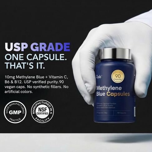 ZAB Pharmaceutical Grade Supplement Methylene Blue Capsules, Brain Supplement for Humans with Vitamin C & B Complex, Blue Methylene 10 mg per Capsules, Memory, Clarity & Cognitive Support in Saudi Arabia