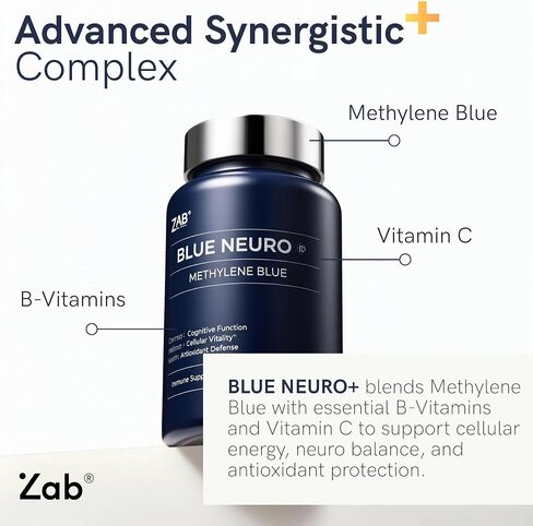 ZAB Pharmaceutical Grade Supplement Methylene Blue Capsules, Brain Supplement for Humans with Vitamin C & B Complex, Blue Methylene 10 mg per Capsules, Memory, Clarity & Cognitive Support in Saudi Arabia