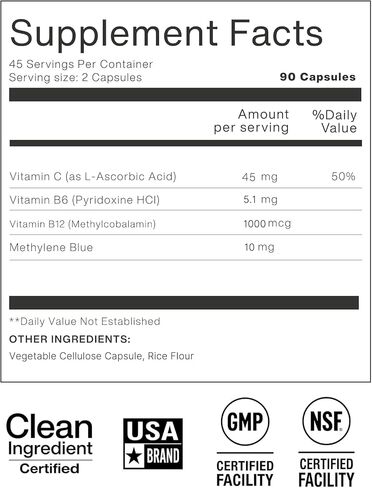 ZAB Pharmaceutical Grade Supplement Methylene Blue Capsules, Brain Supplement for Humans with Vitamin C & B Complex, Blue Methylene 10 mg per Capsules, Memory, Clarity & Cognitive Support in Saudi Arabia