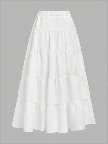 OYOANGLE Girl's Bow Long Skirt Elastic Waist Ruffle Swing A Line Y2K Tiered Skirts Preppy Clothes in Kuwait