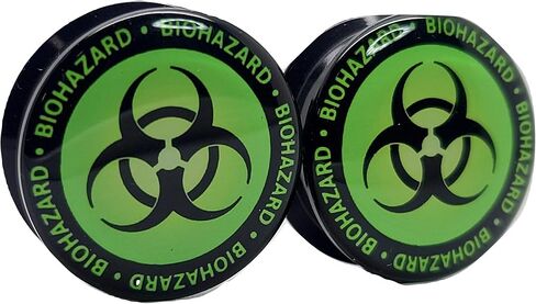 سدادات أذن برمز Biohazard - مسمار أكريليك - 10 مقاسات - *زوج* (1 بوصة (25 مم)) in Kuwait