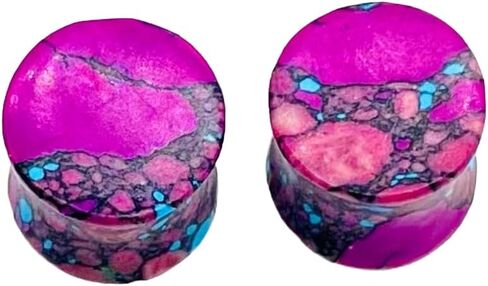 Handmade Purple Turquoise Black Veining Stone Double Flared Ear Plugs | Tribal Body Piercing Jewelry | Stretch Ear Gauges | Unisex Stone Plugs | Boho Gemstone Ear Tunnel Pair in Saudi Arabia