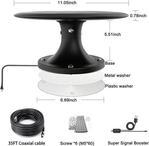 RV TV Antenna for Smart TV Outdoor, 720° Long Range Omni Directional Reception Digital HD Antenna Signal, with Super Signal Booster, 35ft HDTV Cable, for RV/Camping/Attic/Truck/Boat (RV520) in Kuwait