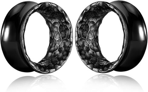 Vankula 2Pcs Hammered Texture Ear Tunnels Medical Steel Double Flare Plugs for Ear Stretching (8mm-16mm), Hypoallergenic Body Jewelry, Unisex Sizes 0g 00g, Premium Gift for Women&Men in Kuwait