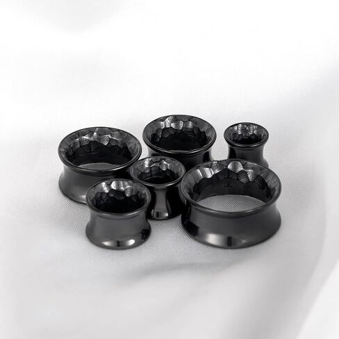 Vankula 2Pcs Hammered Texture Ear Tunnels Medical Steel Double Flare Plugs for Ear Stretching (8mm-16mm), Hypoallergenic Body Jewelry, Unisex Sizes 0g 00g, Premium Gift for Women&Men in Kuwait
