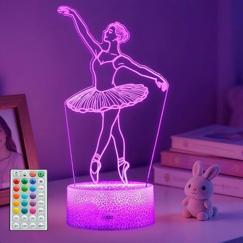Ballet Night Light, Dance Gifts, Ballerina 3D Illusion Lamp with Remote Control, 16 RGB Colors, 4 Flashing Modes, Timer, Dimmable, Ballet Stuff, Accessories for Decor for Holiday Birthday Christmas in Saudi Arabia