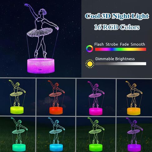 Ballet Night Light, Dance Gifts, Ballerina 3D Illusion Lamp with Remote Control, 16 RGB Colors, 4 Flashing Modes, Timer, Dimmable, Ballet Stuff, Accessories for Decor for Holiday Birthday Christmas in Saudi Arabia