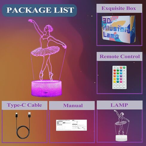 Ballet Night Light, Dance Gifts, Ballerina 3D Illusion Lamp with Remote Control, 16 RGB Colors, 4 Flashing Modes, Timer, Dimmable, Ballet Stuff, Accessories for Decor for Holiday Birthday Christmas in Saudi Arabia