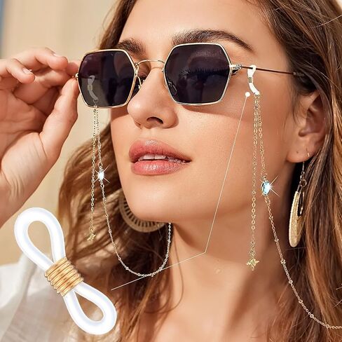 Ymapinc 80 قطعة موصل سلاسل النظارات، سلسلة النظارات تنتهي حاملات مطاطية للنظارات الشمسية مع نوعين، حلقة بديلة للأشرطة الرياضية لحلقات حزام القراءة in Kuwait