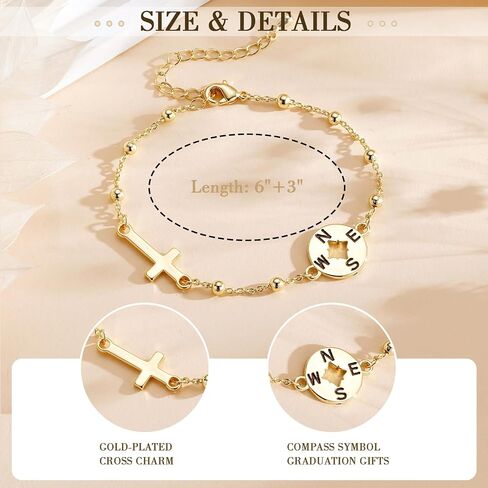 Gnamy Class of 2026 Graduation Gift for Her, Adjustable Compass Cross Bracelet College Middle High School University Graduation Gifts for Women Girls Teenage Teens in Kuwait