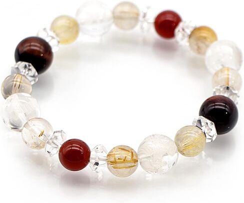 Spiritual Onmyoji Bracelet for Women -Wealth Career Success and Fortune - Healing Crystals Energy Bracelet with Guardian Stones, amulet Rutilated Quartz & Red Tiger’s Eye - Good Luck Charm, Made in Japan - - Mystic Link in Kuwait