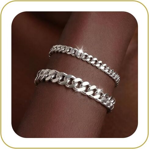 Gold Bracelets for Women Waterproof，Chunky 14K Gold Plated/Sterling Silver Plated Dainty Stackable Cuban Link Chain Bracelets Set Non Tarnish Minimalist, Adjustable Trendy Jewelry Gift in Saudi Arabia